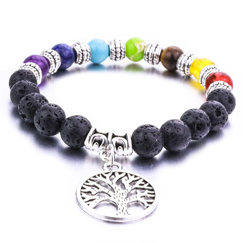 8mm Lava Stone Tree Of Life 7 Chakra Healing Bracelet - Land of the Luxury