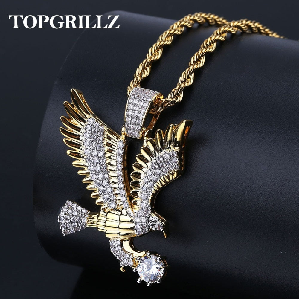 Hip Hop Gold Plated CZ Eagle Pendant